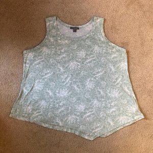 Peace & Pearl Green & Cream Floral Printed Asymmetrical Hem Tank Top (XL)